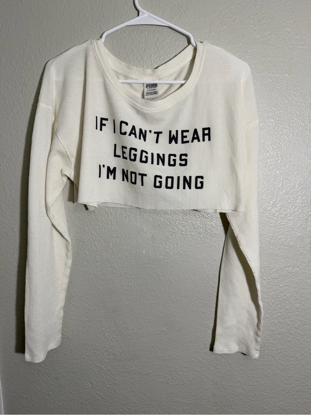 PINK Victoria’s Secret Cream Thermal Cropped Long Sleeve Top